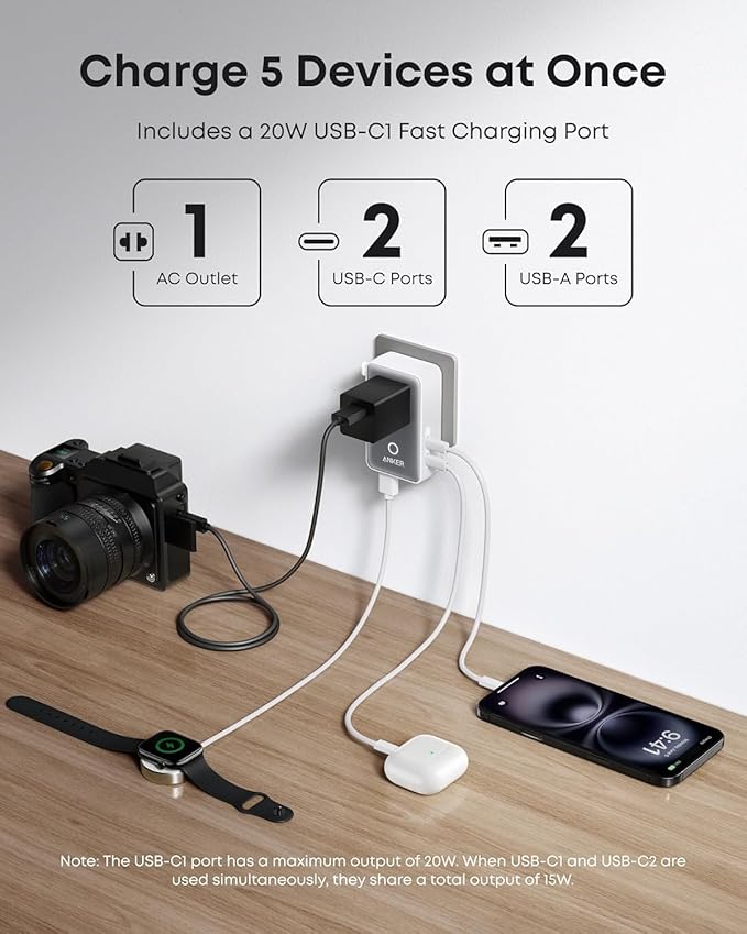 Anker MagGo Wireless Charging Station (Foldable 3-in-1) + Anker Nano Travel Adapter Worldwide
