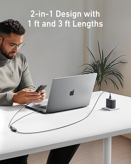 Anker 2-in-1 USB-C to USB-C Cable (1.2m, 140W, Braided)