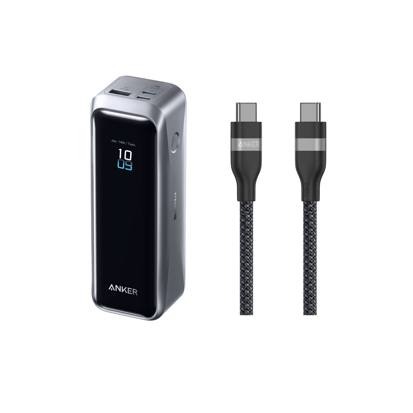 Anker Prime Power Bank (20K, 220W) + Anker USB-C to USB-C Cable (240W, Upcycled-Braided)