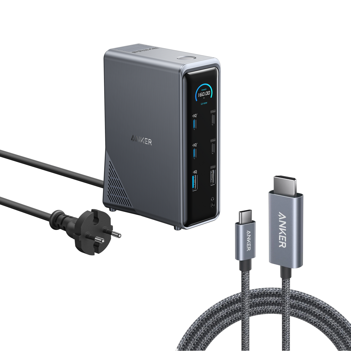 Anker Prime Charging Docking Station (14-in-1, Dual Display, 160W) + Anker USB C to HDMI Cable (6ft , 4K/60Hz , Braided)