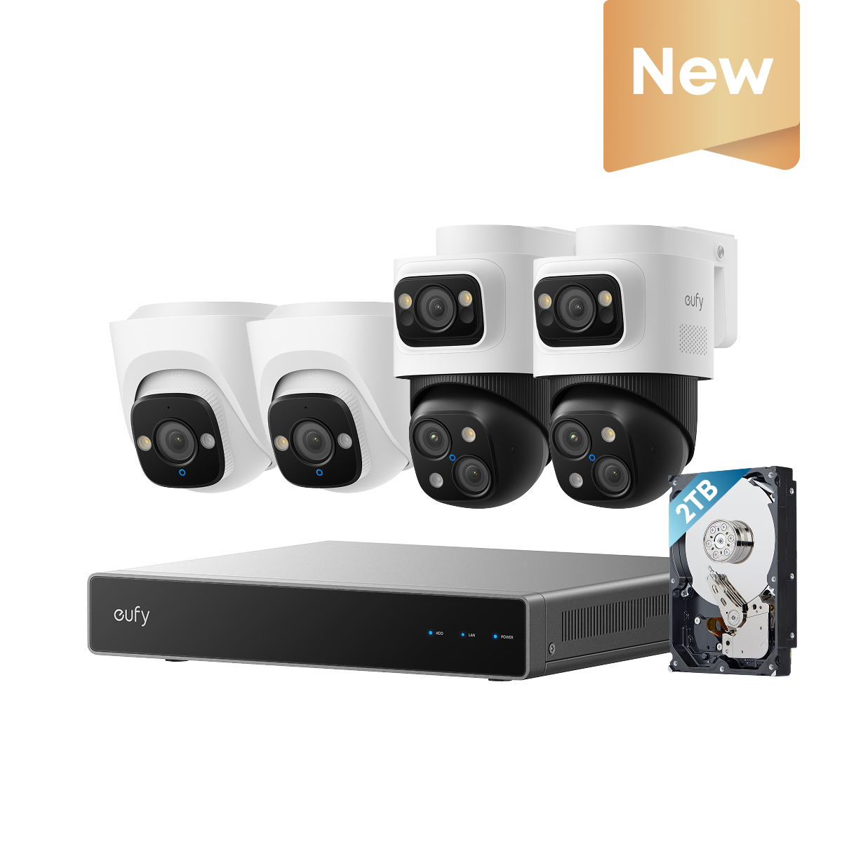 eufy PoE NVR Security System S4 with 2× Bullet-PTZ-Cameras and 2× Turret-Cameras