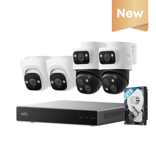 eufy PoE NVR Security System S4 with 2× Bullet-PTZ-Cameras and 2× Turret-Cameras