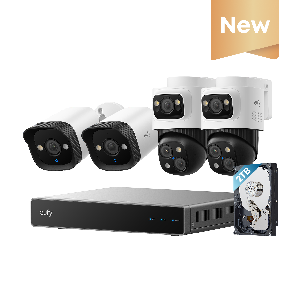 eufy PoE NVR Security System S4 with 2× Bullet-PTZ-Cameras and 2× Bullet-Cameras