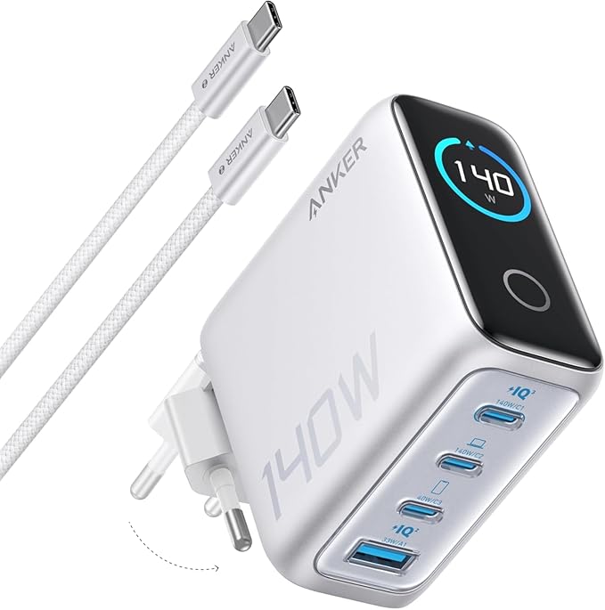 Anker Laptop Charger (140W, 4-Port, PD 3.1) with USB-C Cable