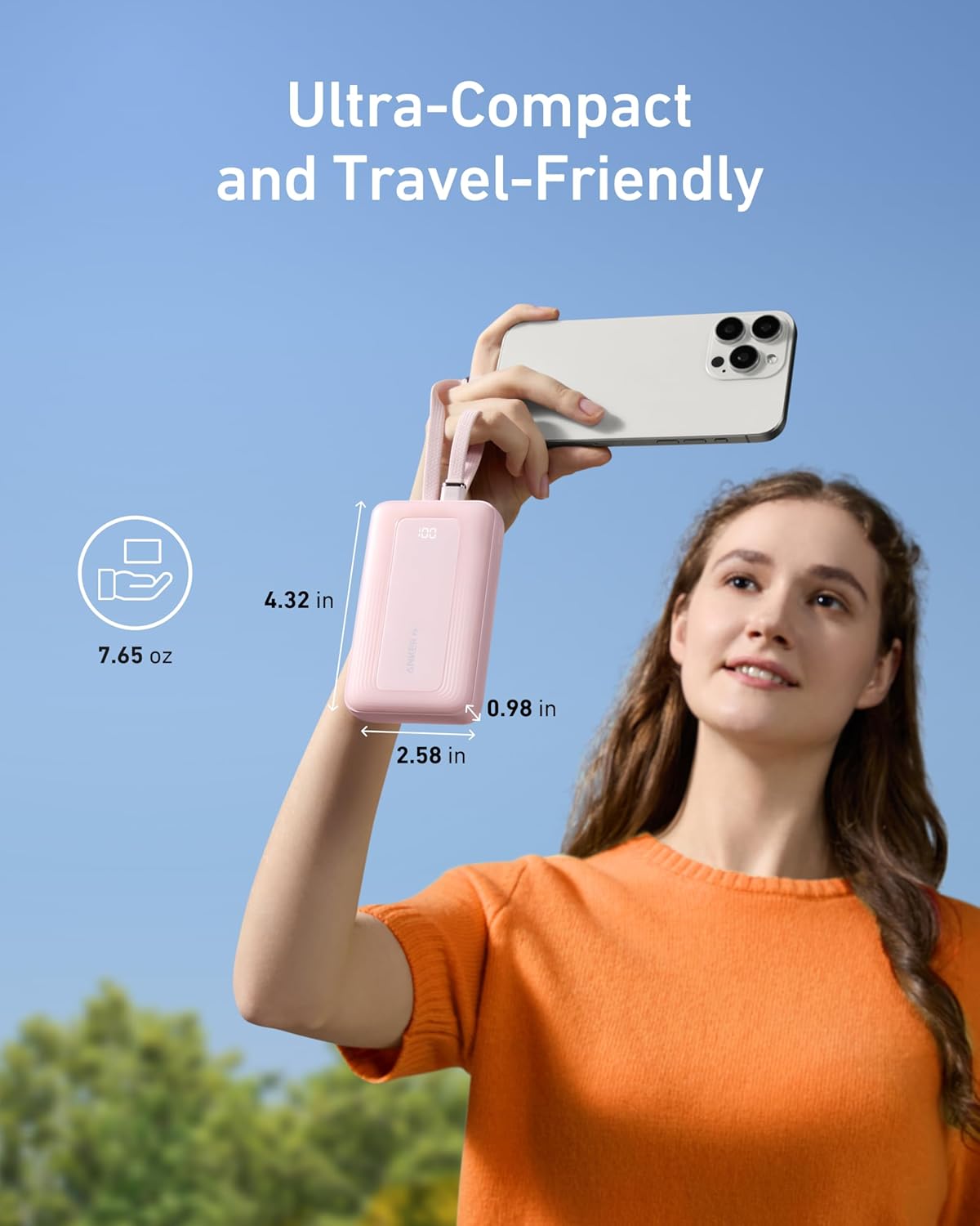 Anker Zolo Power Bank (10K, Built-In USB-C and Lightning Cable) Black