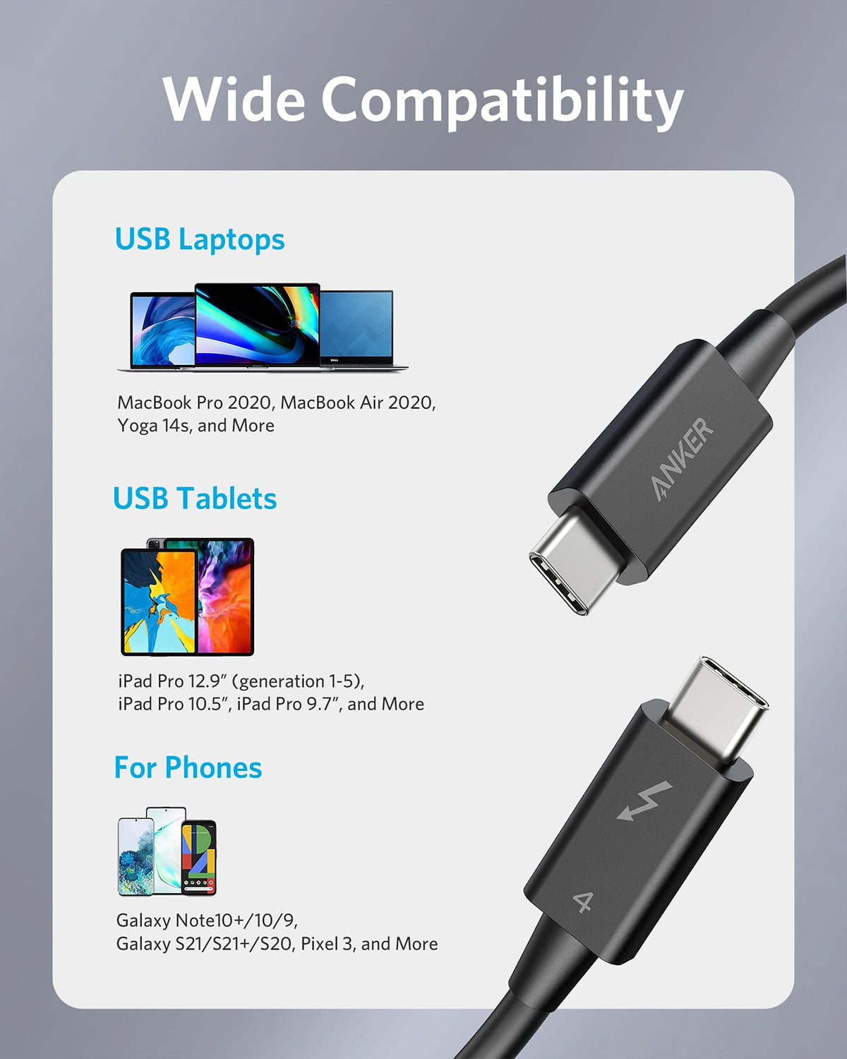 Anker USB-C to USB-C Thunderbolt 4 100W Cable (0.7m)