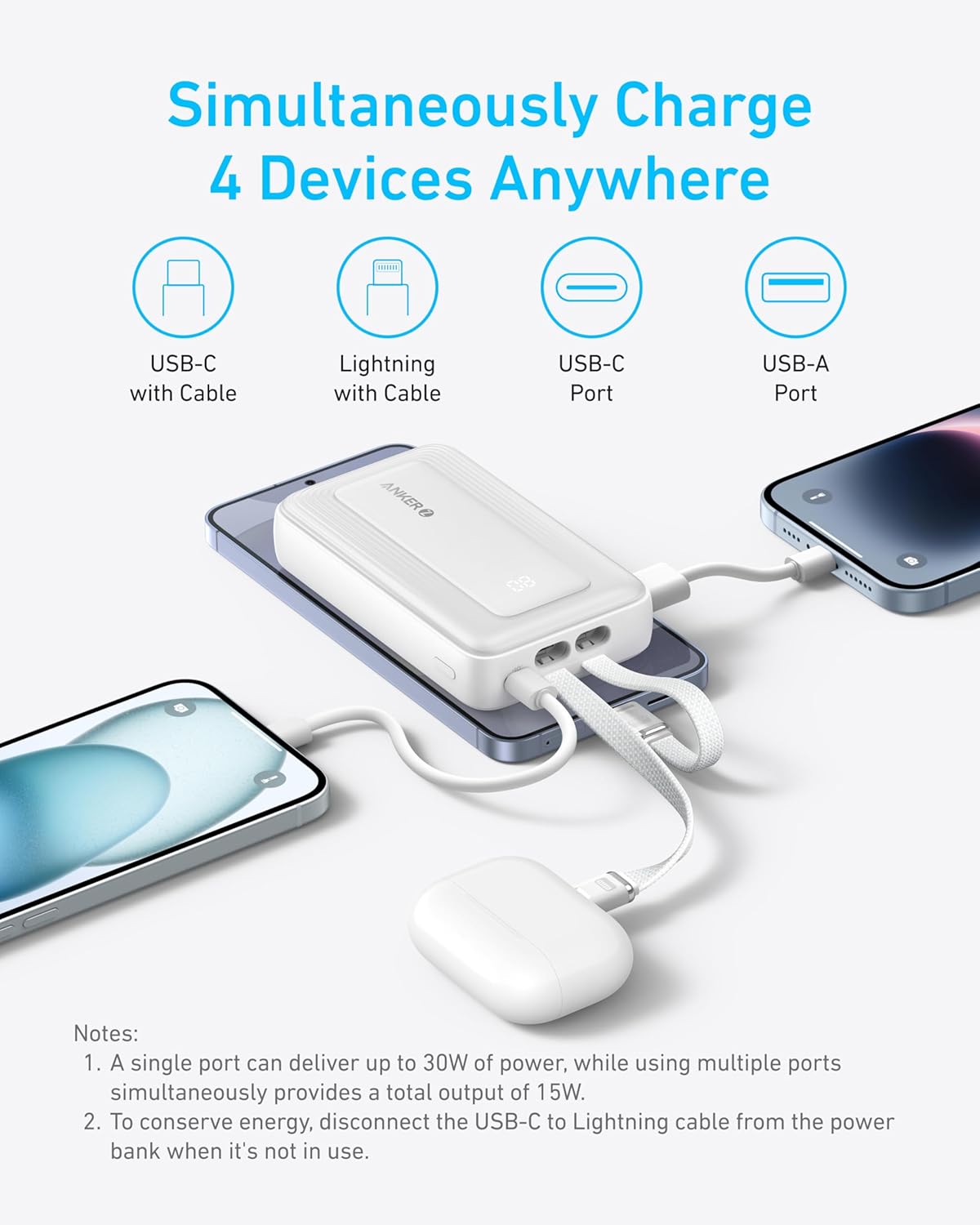 Anker Zolo Power Bank (10K, Built-In USB-C and Lightning Cable)