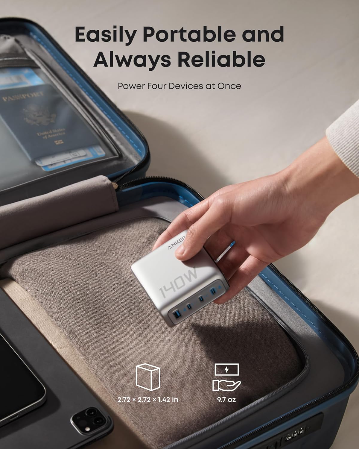 Anker Laptop Charger (140W, 4-Port, PD 3.1) with USB-C Cable