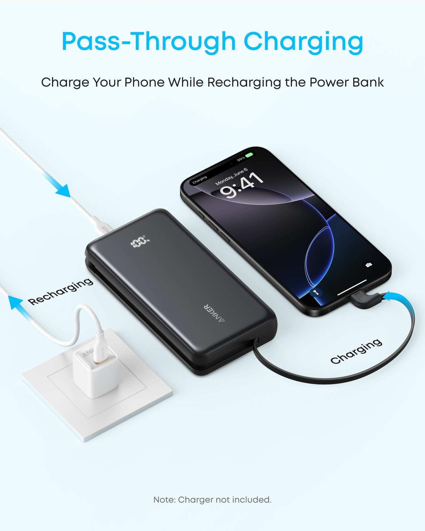 Anker Zolo Power Bank (20K, 22.5W, Built-In USB-C Cable)