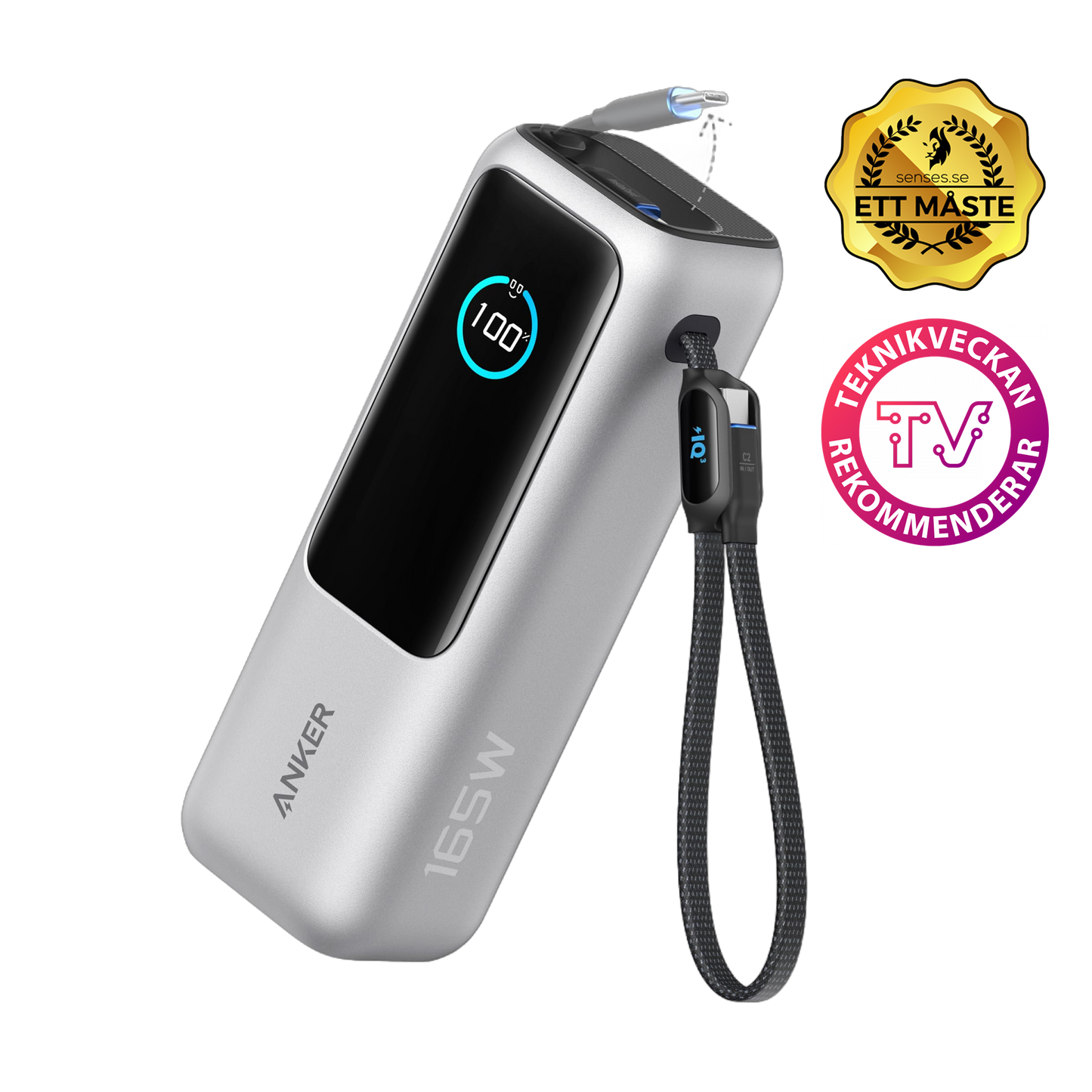 Anker Laptop Power Bank (25K, 165W, Built-In and Retractable Cables)