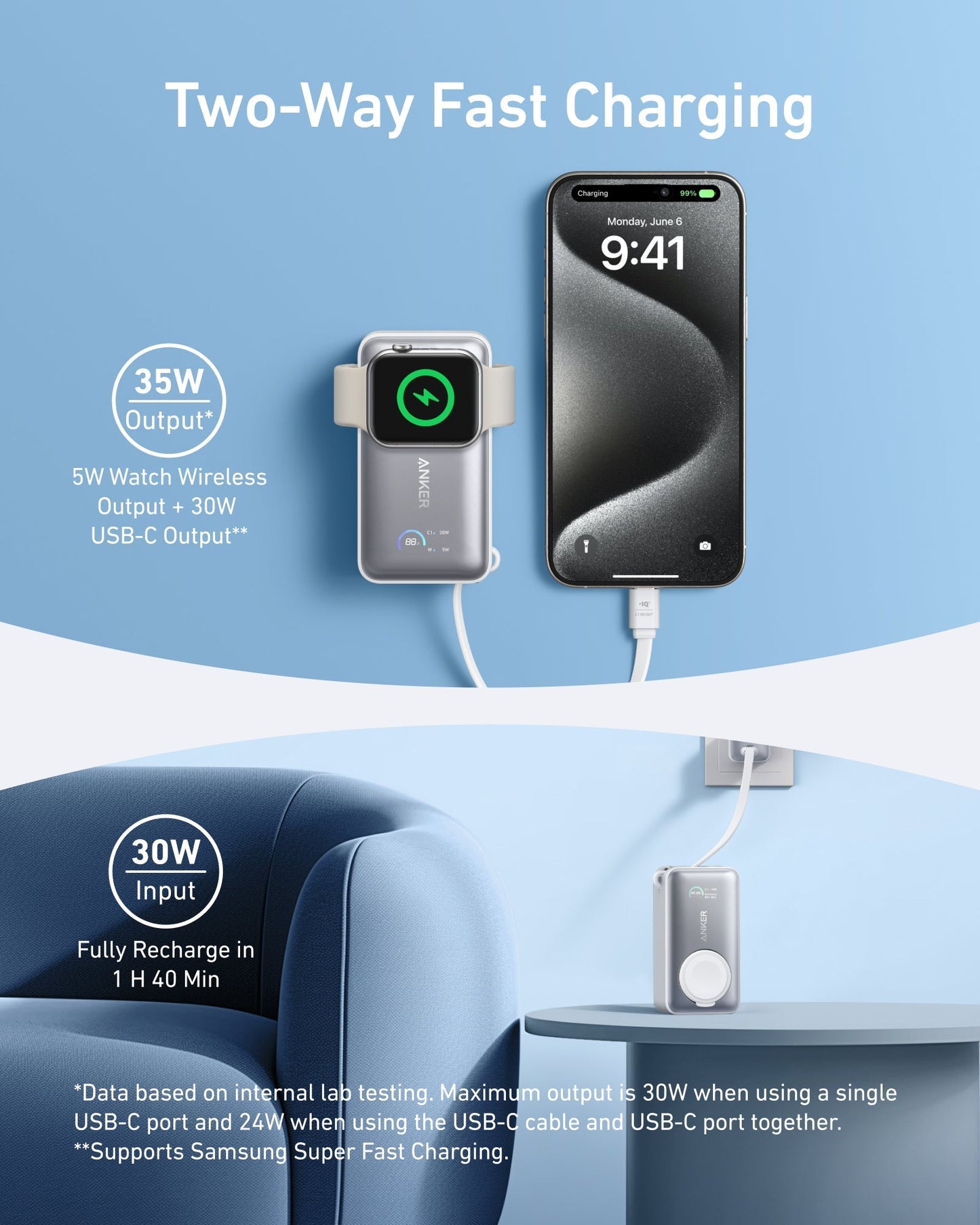 Anker MagGo Power Bank (10K, 35W, For Apple Watch) + Anker MagGo Wireless Charging Station (3-in-1, Foldable Pad)