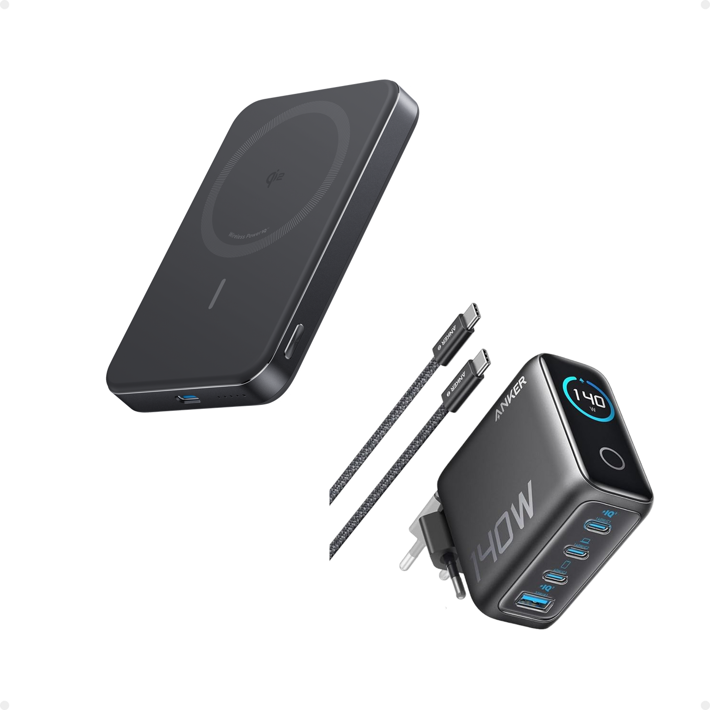 Anker Laptop Charger (140W, 4-Port, PD 3.1) with USB-C Cable + Anker MagGo Power Bank (10K, Slim)