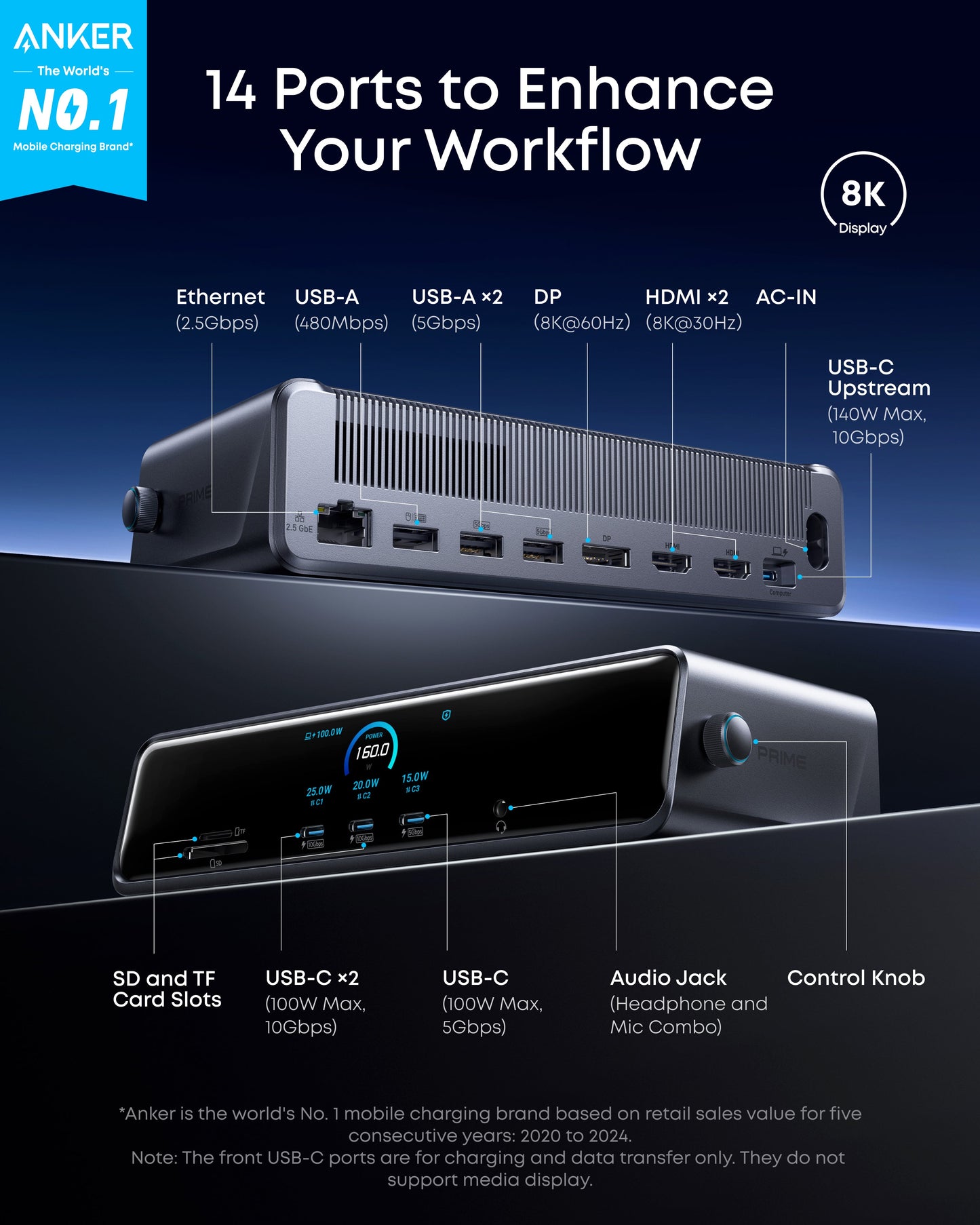 Anker Prime Docking Station (14-in-1, Triple Display, DisplayLink)