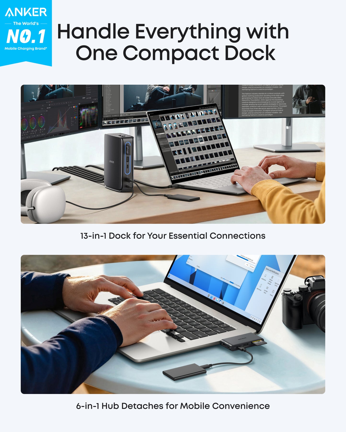 Anker Nano Docking Station (13-in-1, Triple Display,Built-In Removable Hub)