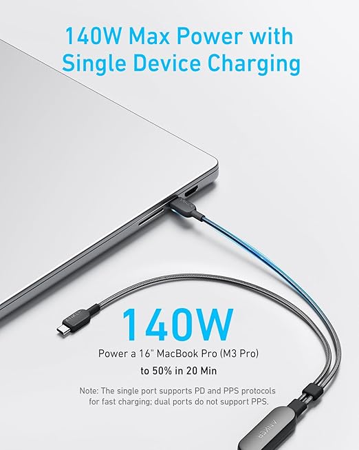 Anker 2-in-1 USB-C to USB-C Cable (1.2m, 140W, Braided）
