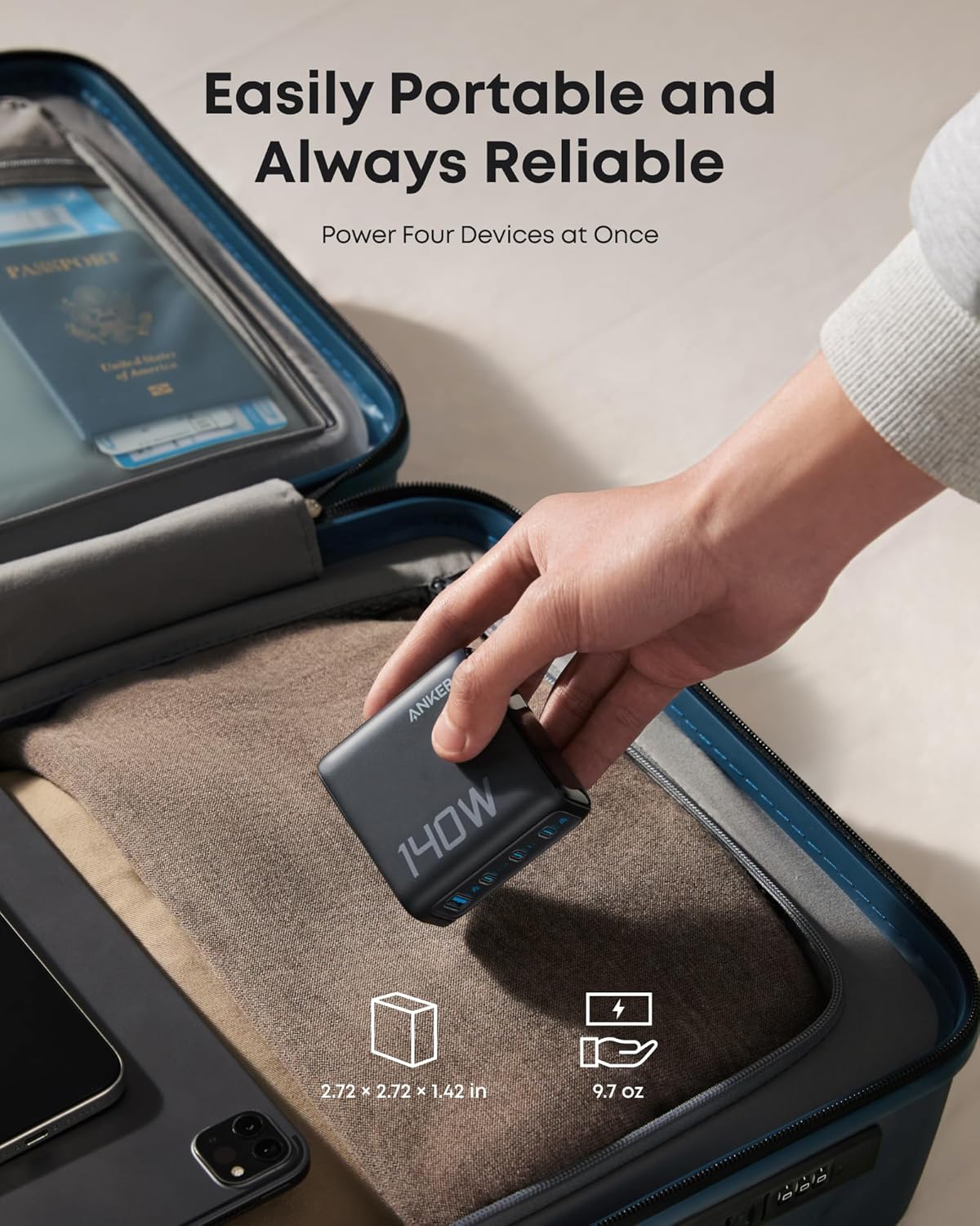 (Black) Anker Nano 45W Smart Display Charger + (Dark Gray) Anker Laptop Charger (140W, 4-Port, PD 3.1) with USB-C Cable