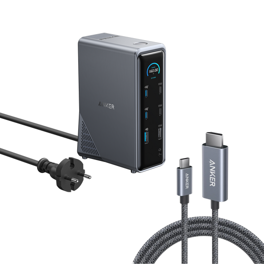 Anker Prime Charging Docking Station (14-in-1, Dual Display, 160W) + Anker USB C to HDMI Cable (6ft , 4K/60Hz , Braided)