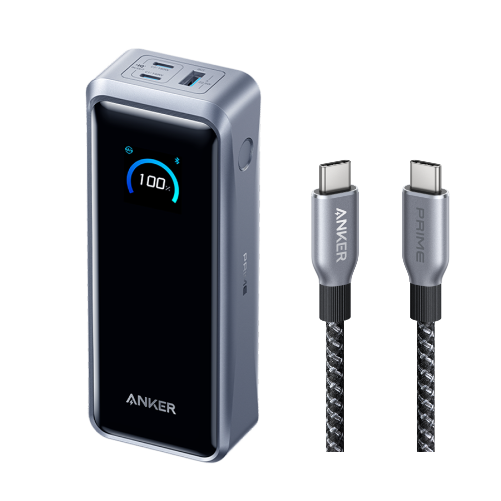 Anker Prime Power Bank (26K, 300W) + Anker Prime USB-C to USB-C Cable (240W, Upcycled-Braided)