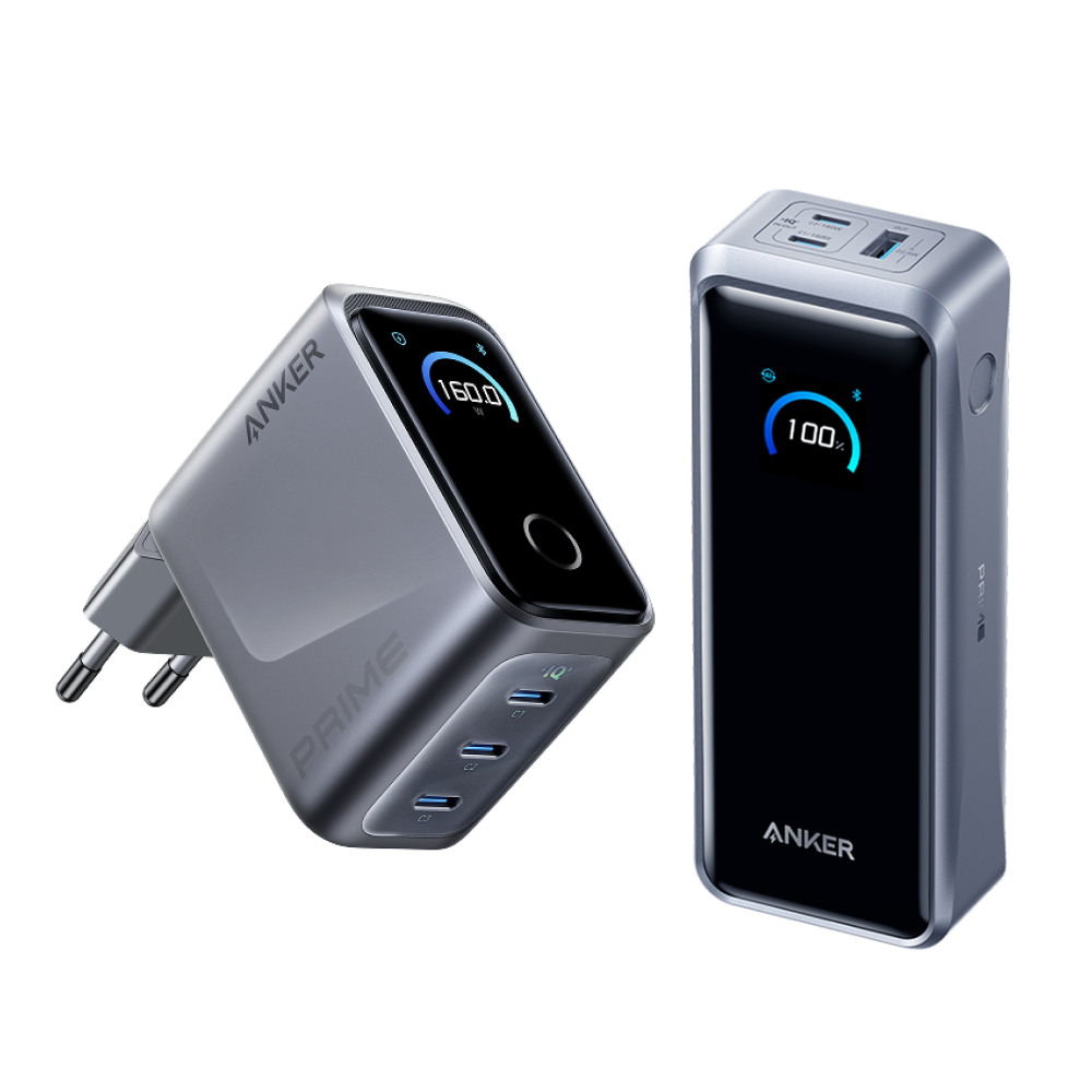 Anker Prime Charger (160W, 3 Ports, Smart Display) + Anker Prime Power Bank (26K, 300W)