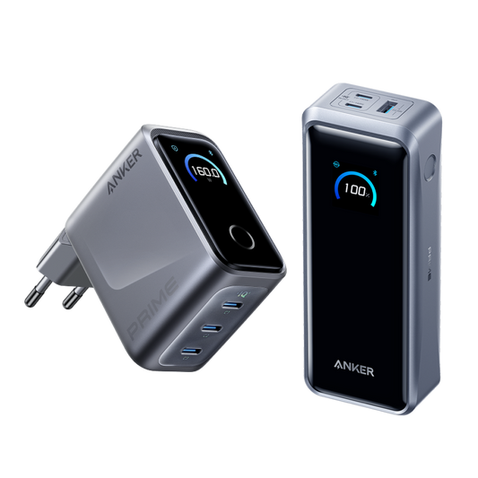 Anker Prime Charger (160W, 3 Ports, Smart Display) + Anker Prime Power Bank (26K, 300W)