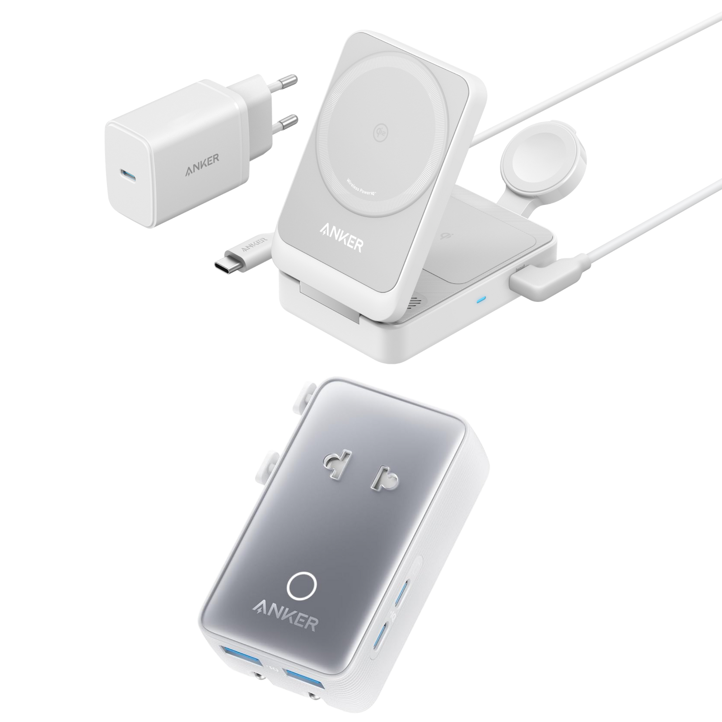 Anker MagGo Wireless Charging Station (Foldable 3-in-1) + Anker Nano Travel Adapter Worldwide