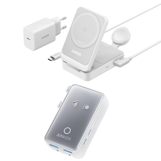 Anker MagGo Wireless Charging Station (Foldable 3-in-1) + Anker Nano Travel Adapter Worldwide