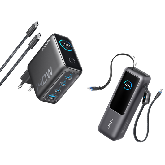 Anker Laptop Charger (140W, 4-Port, PD 3.1) with USB-C Cable + Anker Laptop Power Bank (25K, 165W, Built-In and Retractable Cables)