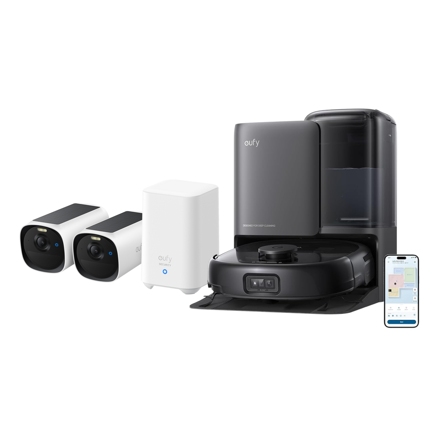 eufyCam E40 2-Cam Kit + HomeBase S280 + eufy Robot Vacuum Omni E25 (Black)
