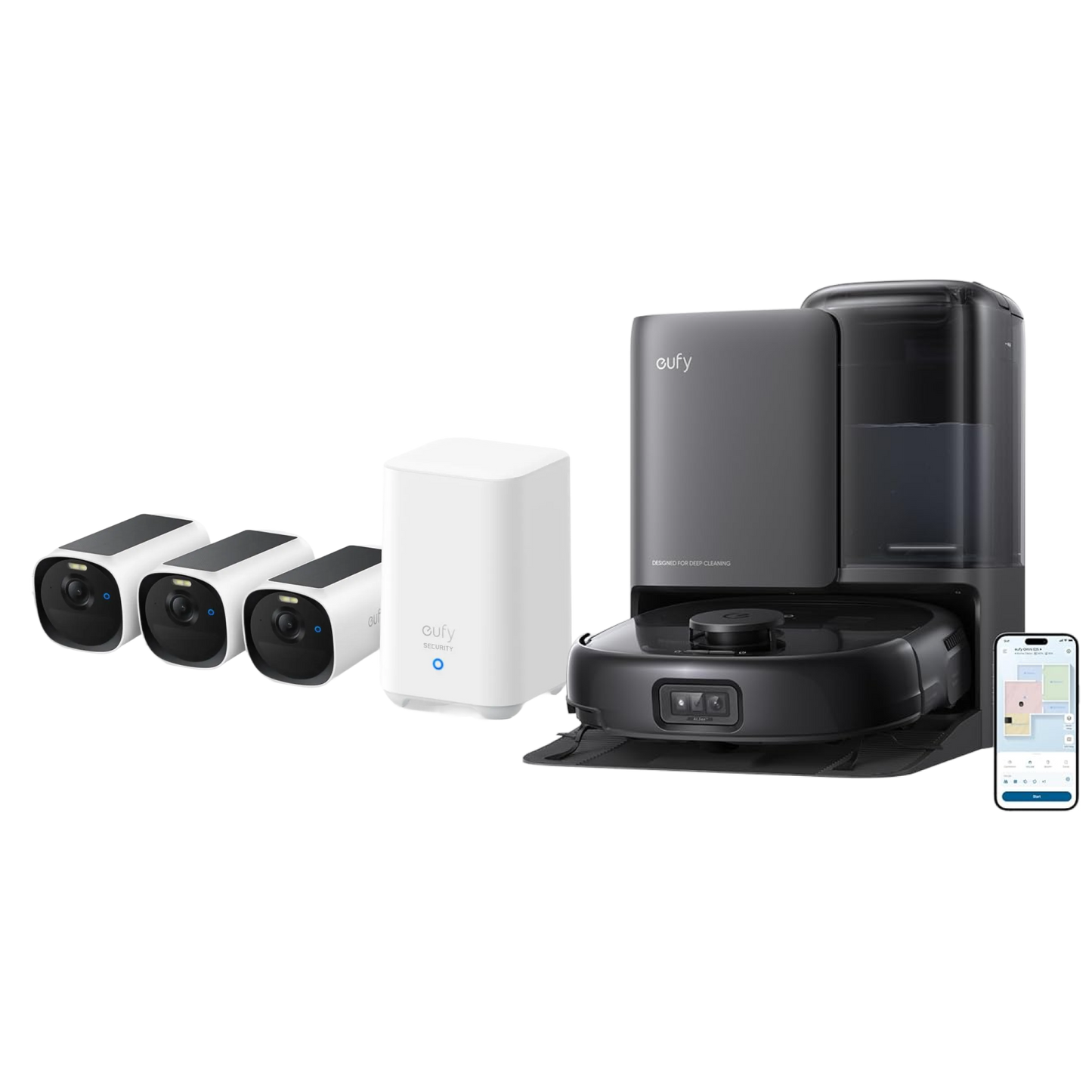 eufyCam E40 3-Cam Kit + HomeBase S280 + eufy Robot Vacuum Omni E25 (Black)
