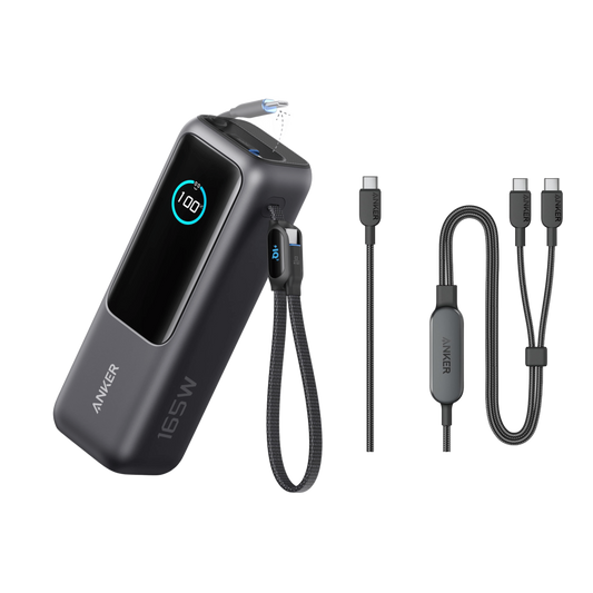 Anker Laptop Power Bank (25K, 165W, Built-In and Retractable Cables) + Anker 2-in-1 USB-C to USB-C Cable (1.2m, 140W, Braided)