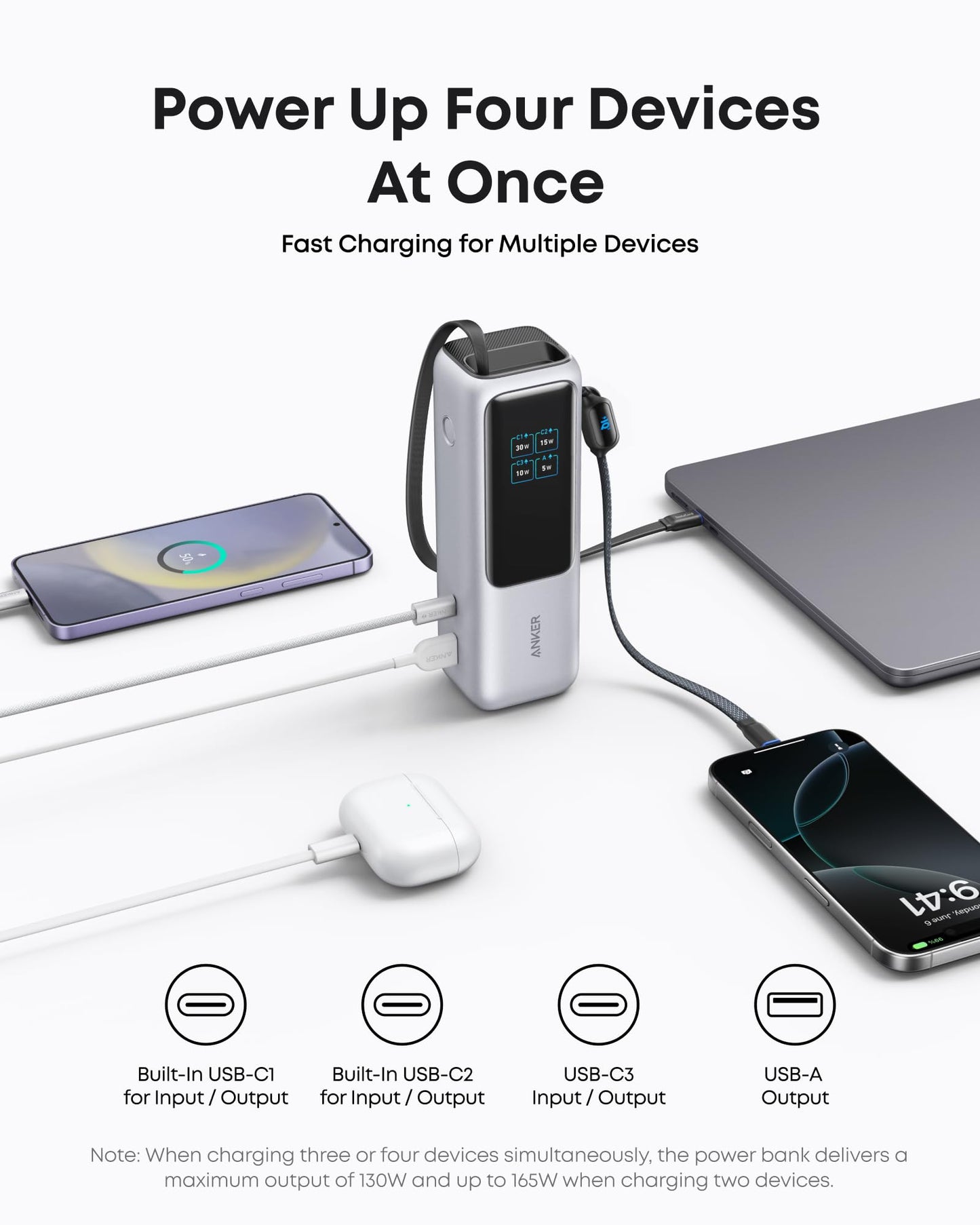 Anker Laptop Power Bank (25K, 165W, Built-In and Retractable Cables)