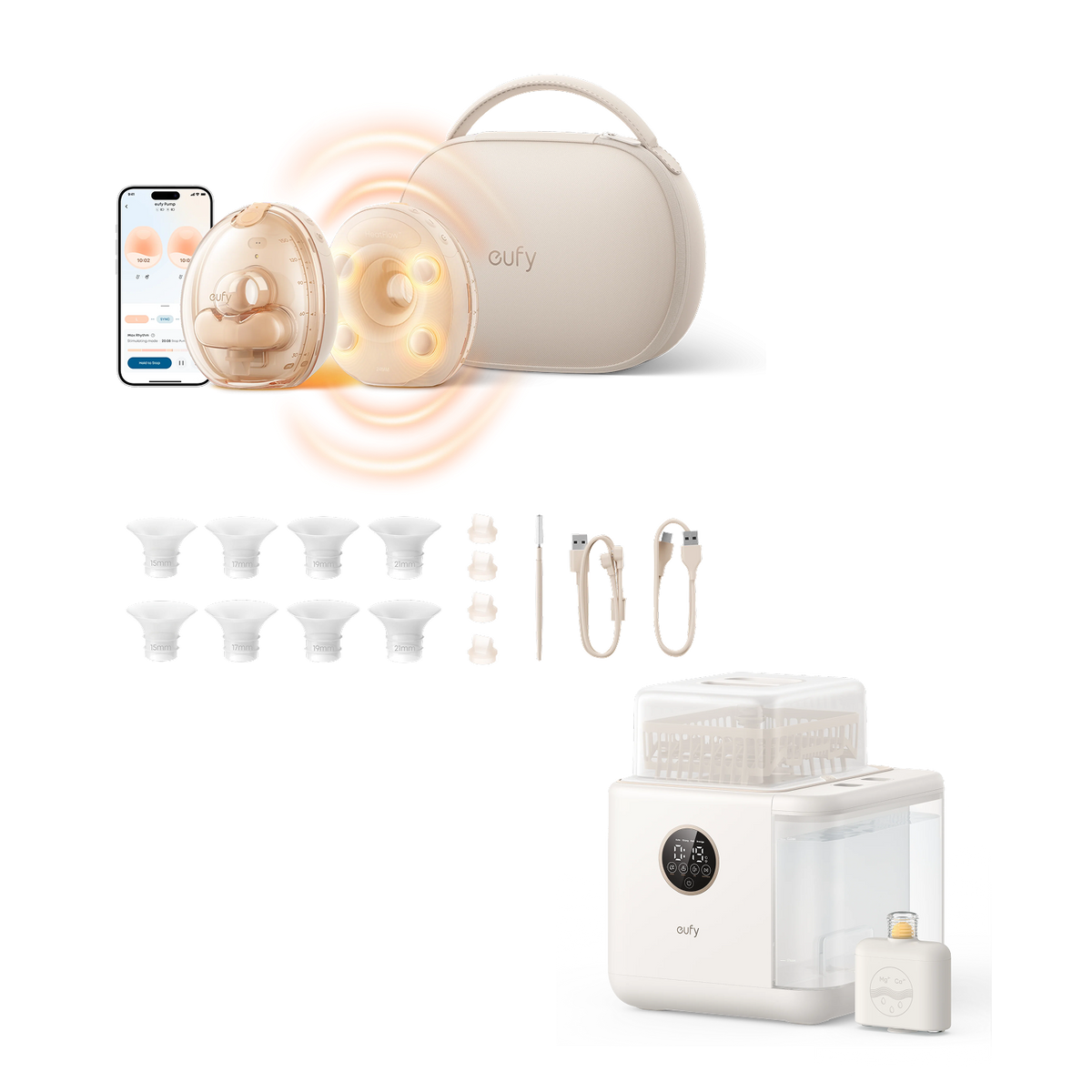 eufy S2 Pro Massaging Heated Electric Breast Pump+ eufy S1 Pro Baby Bottle Washer and Steriliser