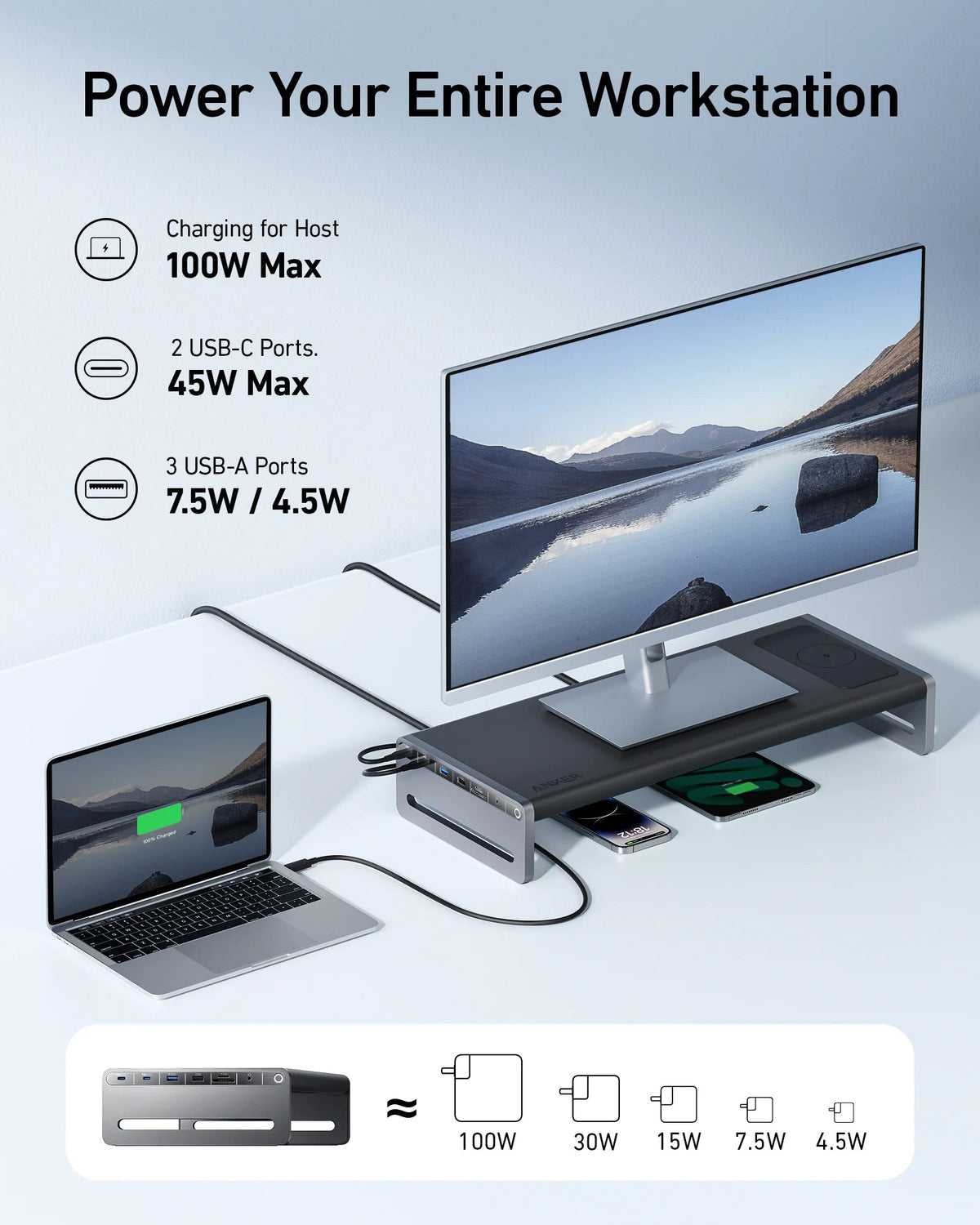 Anker &lt;b&gt;675&lt;/b&gt; USB-C Docking Station (12-in-1, Monitor Stand, Wireless)