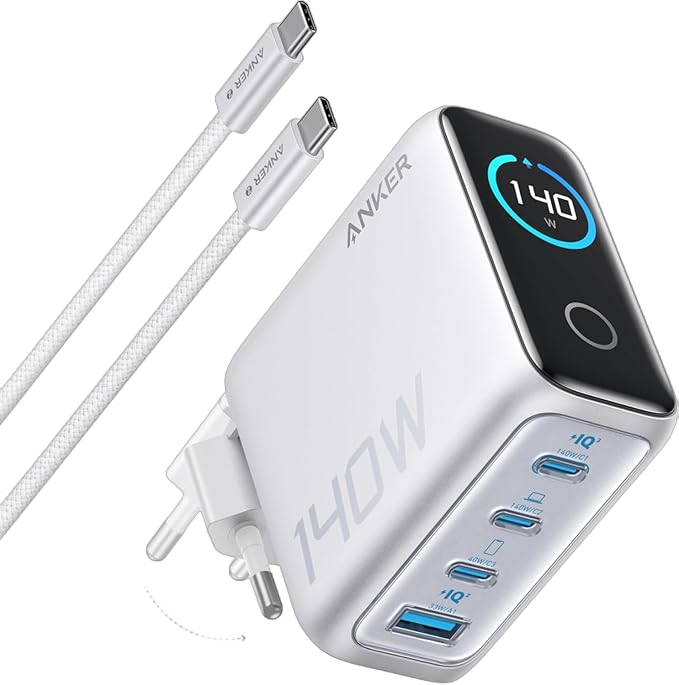 Anker Laptop Charger (140W, 4-Port, PD 3.1) with USB-C Cable